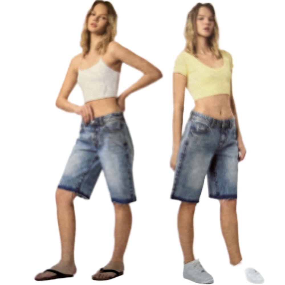 Witty Fox Women's High Rise Light Wash Denim Jorts Shorts Size 11/30 NWT Raw Hem